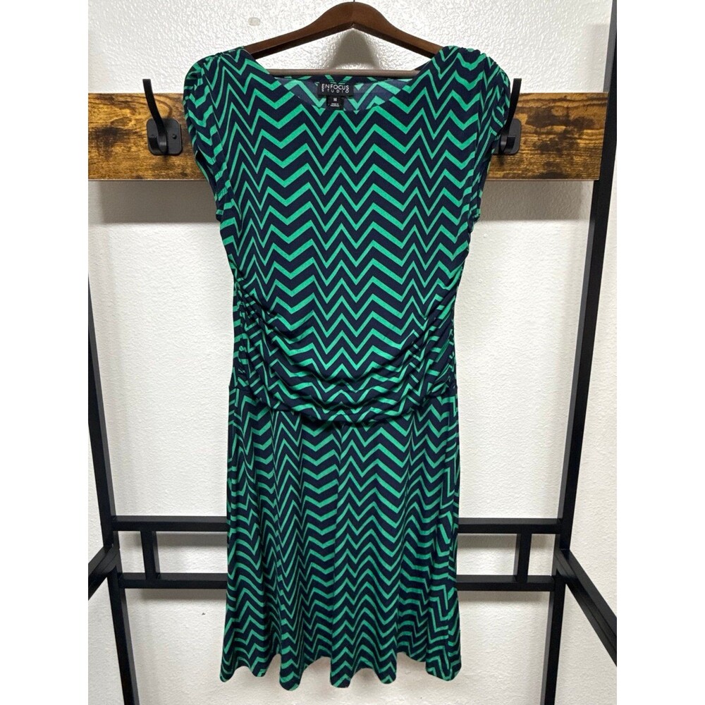 Enfocas studio size 14 women’s dress green dress chevron pattern